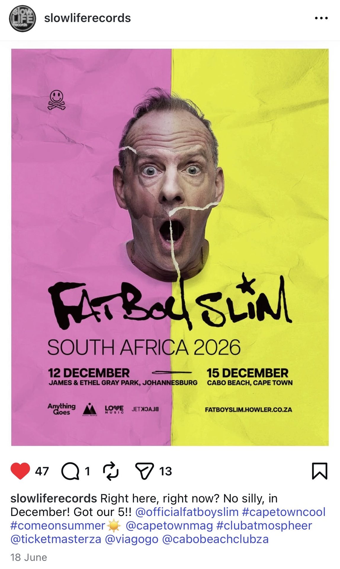 Fatboy Slim South Africa 2026 poster