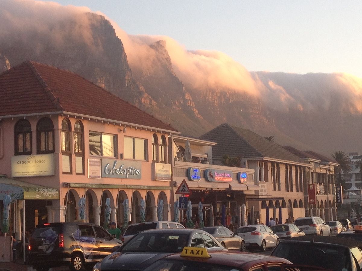 The street near Slow Life Records with the mountains behind